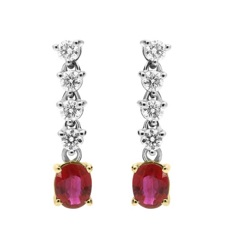 18ct White Gold 0.76ct Ruby 0.31ct Diamond Drop Earrings - Option1 Value White Gold