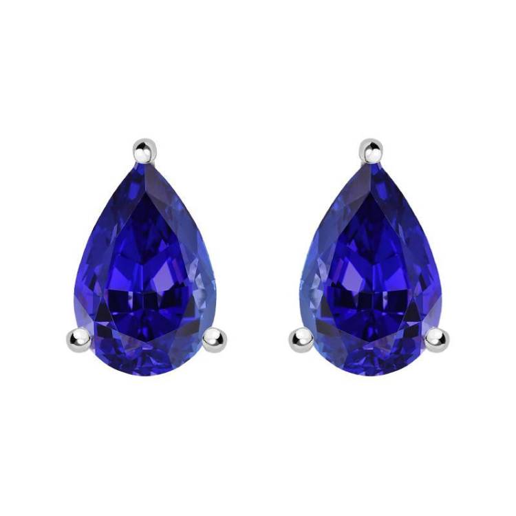18ct White Gold 0.78ct Tanzanite Claw Set Pear Stud Earrings D