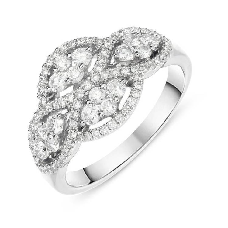 18ct White Gold 0.79ct Diamond Pave Set Cluster Ring - M