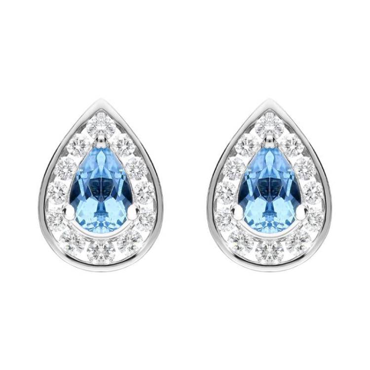 18ct White Gold 0.80ct Aquamarine Diamond Pear Stud Earrings