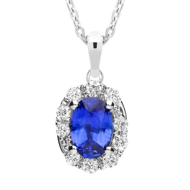 18ct White Gold 0.80ct Sapphire and Diamond Swirl Necklace - White Gold