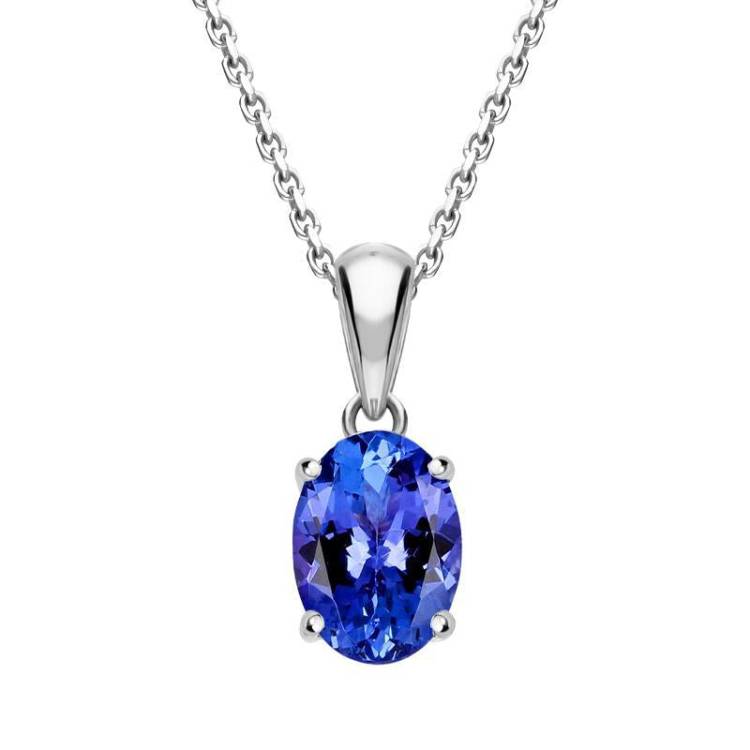18ct White Gold 0.80ct Tanzanite Oval Cut Solitaire Necklace