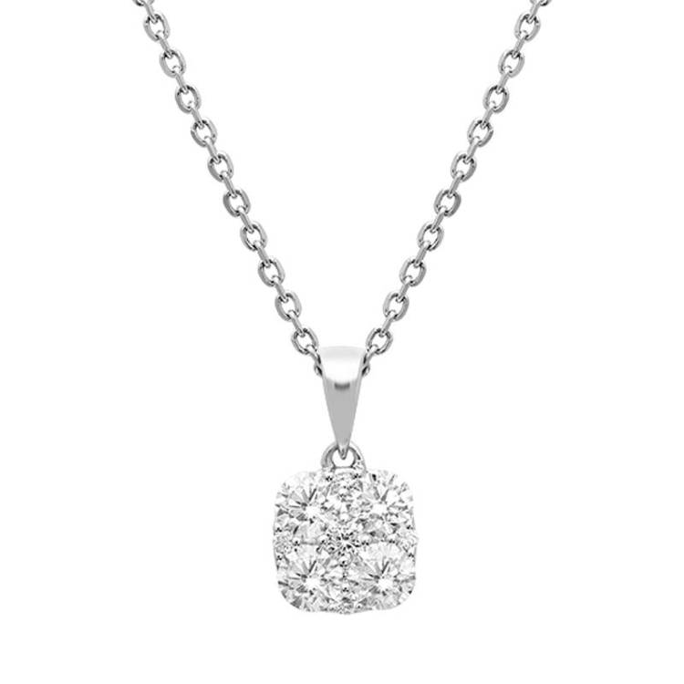 18ct White Gold 0.85ct Diamond Cushion Necklace - Option1 Value White Gold