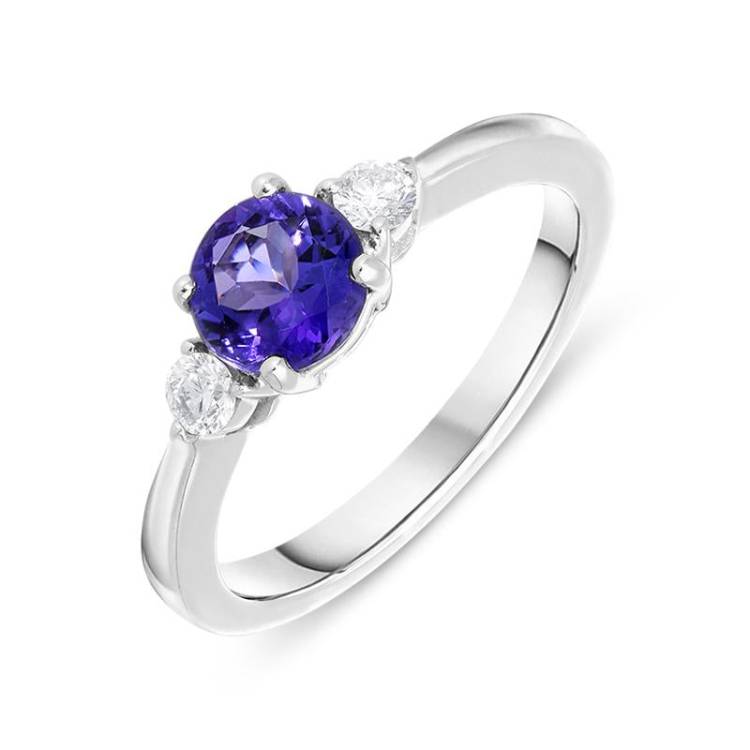18ct White Gold 0.85ct Tanzanite Diamond Trilogy Ring D - L.5