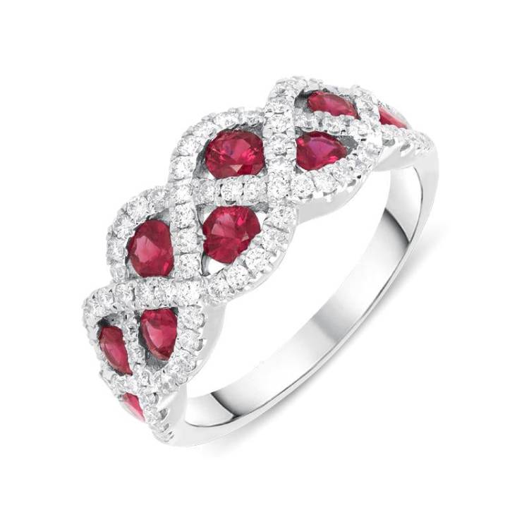 18ct White Gold 0.86ct Ruby Diamond Lattice Ring - Option1 Value White Gold