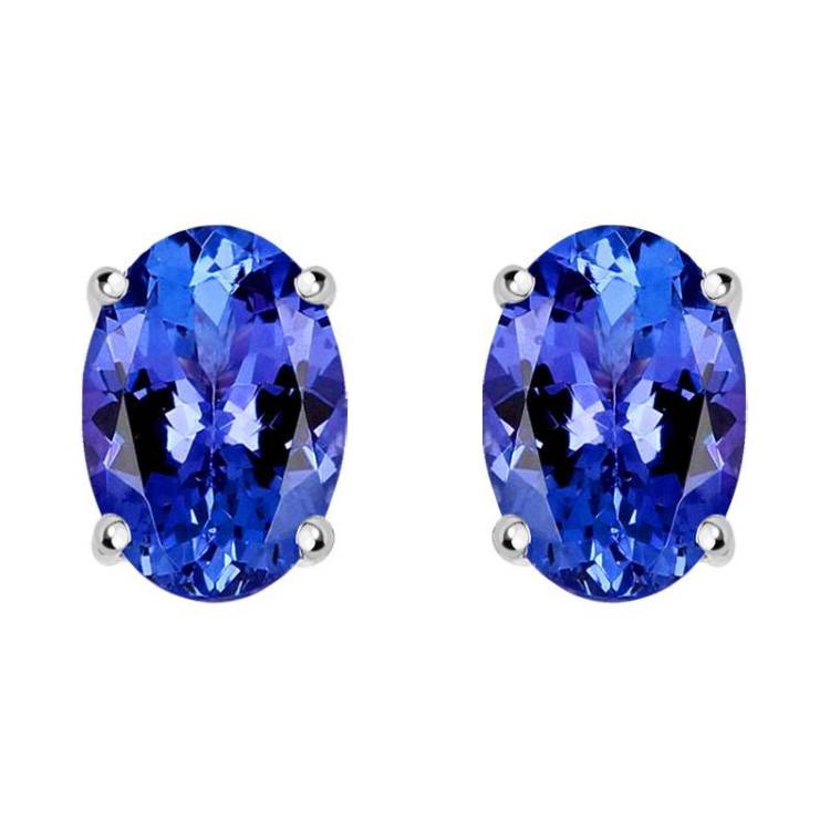 18ct White Gold 0.95ct Tanzanite Oval Cut Stud Earrings