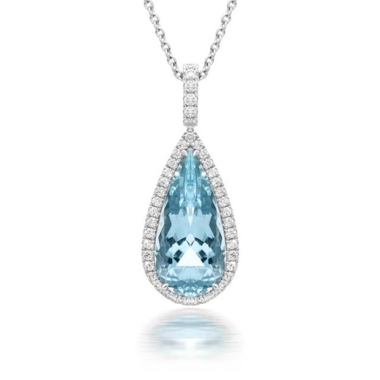 Hans D Krieger White Gold 6.98ct Aquamarine Diamond Necklace D