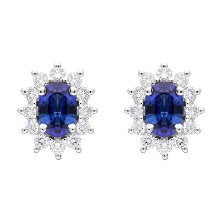 18ct White Gold 0.98ct Sapphire Diamond Oval Cut Cluster Earrings