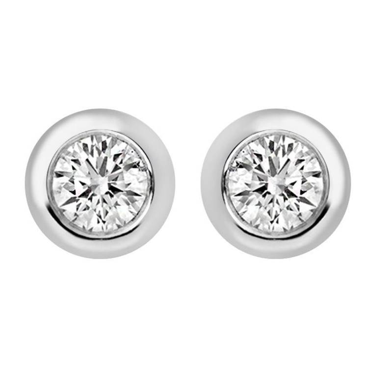 18ct White Gold 0.06ct Diamond Bezel Set Solitaire Stud Earrings - White Gold