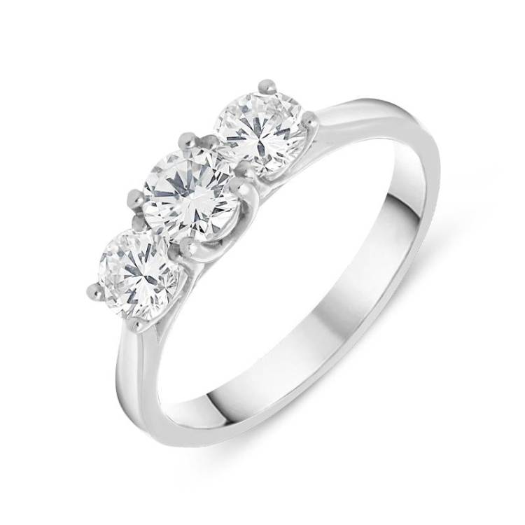 18ct White Gold 1.00ct Diamond Brilliant Cut Trilogy Ring D - M