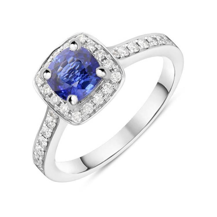 18ct White Gold 1.00ct Sapphire and Diamond Halo Ring - Option1 Value White Gold