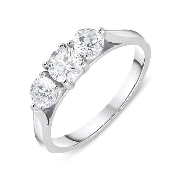 18ct White Gold 1.03ct Diamond Brilliant Cut Trilogy Ring - White Gold