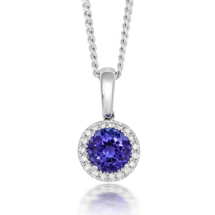 18ct White Gold 1.03ct Tanzanite and Diamond Round Necklace - White Gold