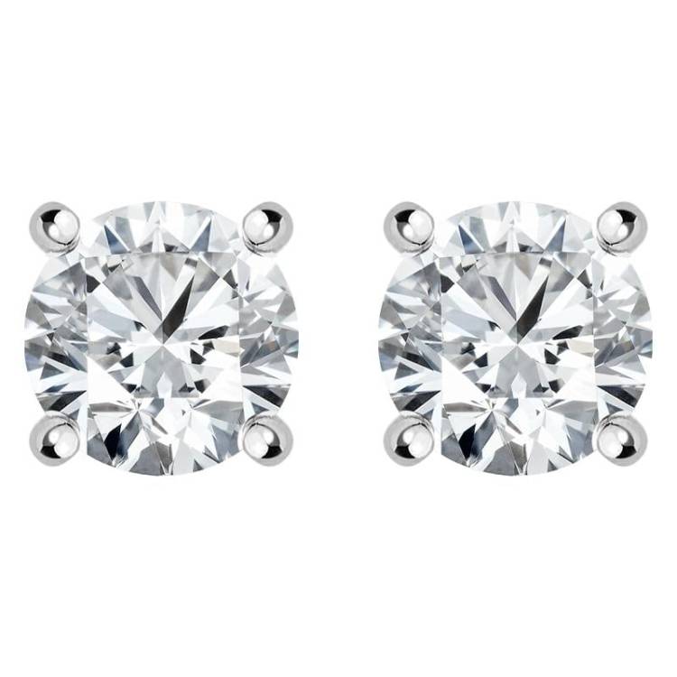 18ct White Gold 1.01ct Diamond Solitaire Stud Earring - White Gold