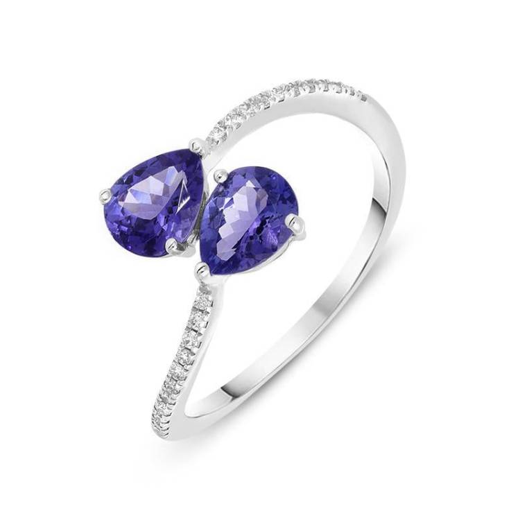 18ct White Gold 1.04ct Tanzanite 0.08ct Diamond Double Twist Ring - N