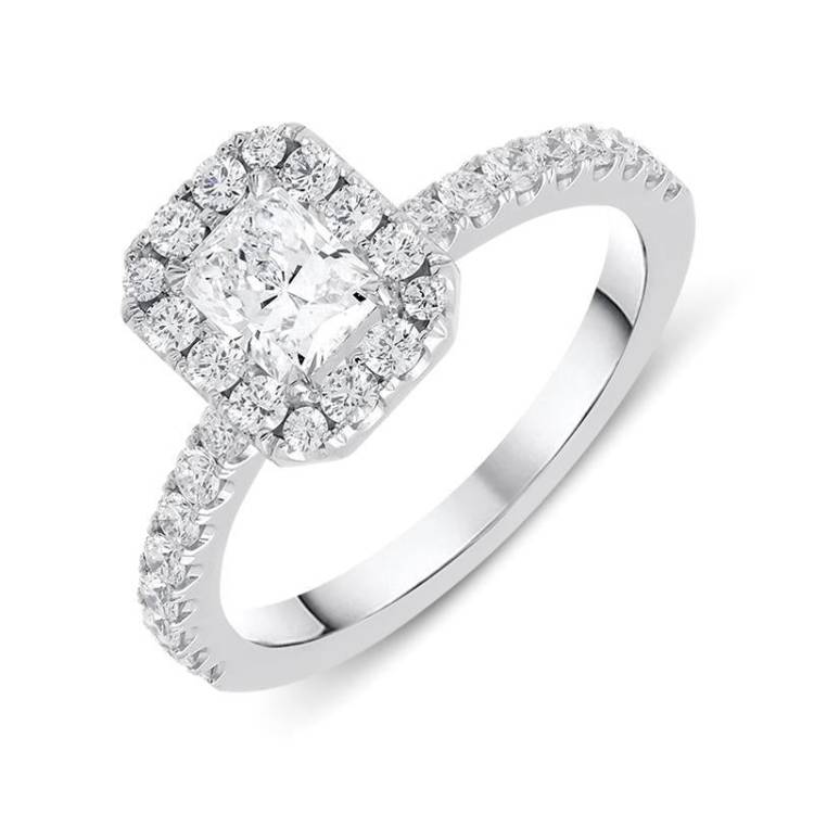18ct White Gold 1.05ct Diamond Halo Ring - M