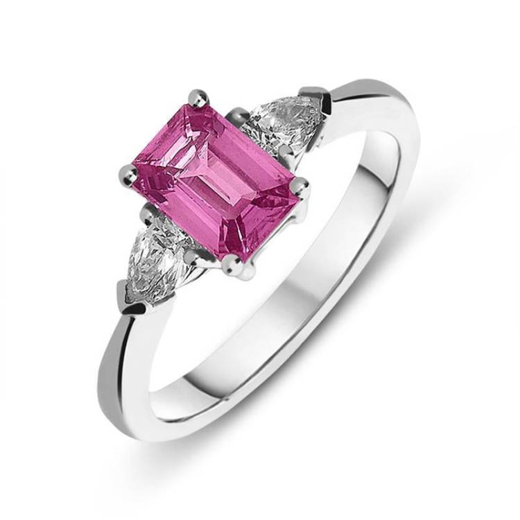 18ct White Gold 1.14ct Pink Sapphire and Diamond Trilogy Ring - Option1 Value White Gold