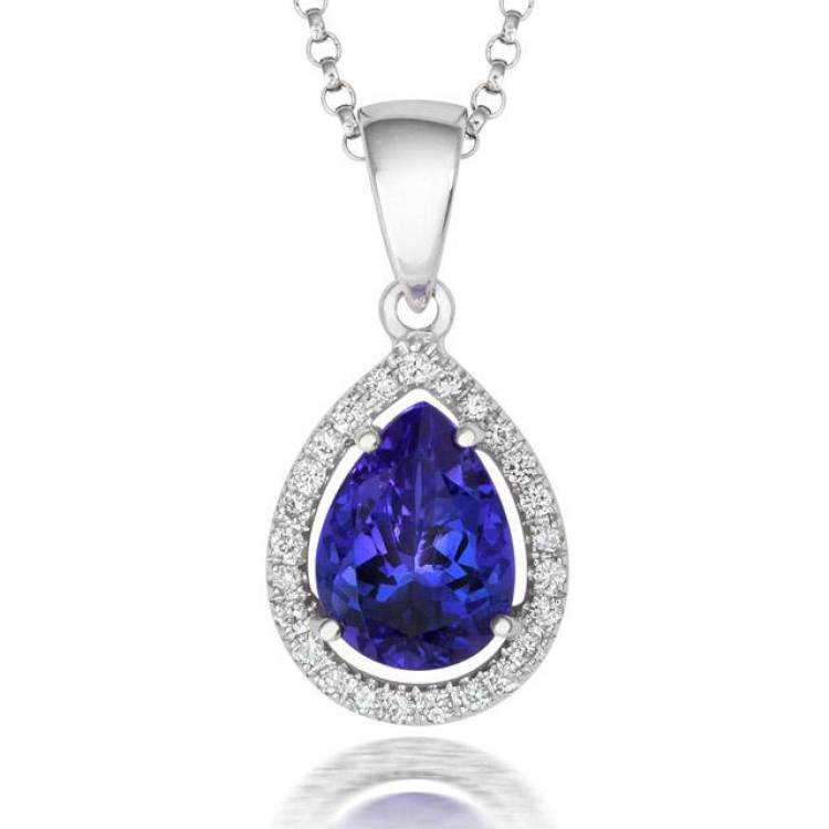 18ct White Gold 1.17ct Tanzanite and Diamond Pear Necklace - White Gold