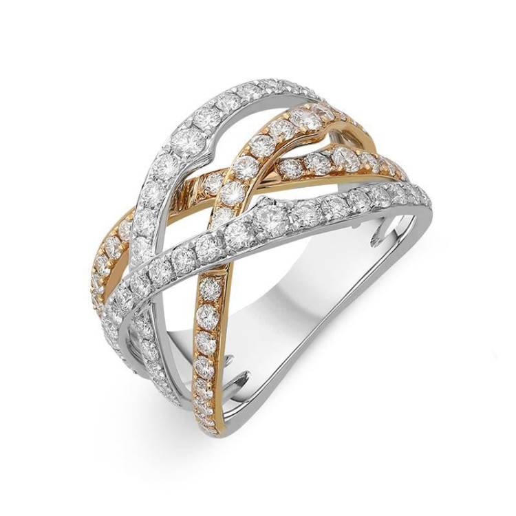 18ct White Gold 1.20ct Diamond Crossover Ring - L