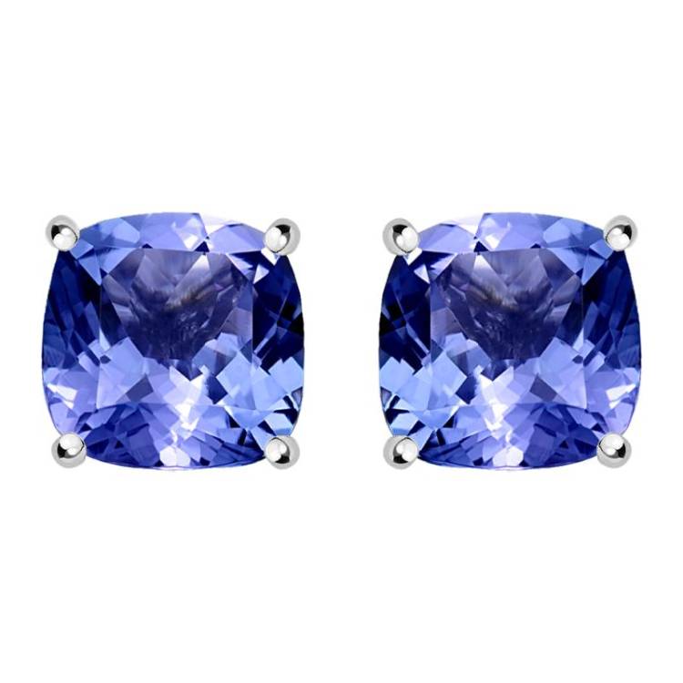 18ct White Gold 1.30ct Tanzanite Cushion Cut Solitaire Stud Earrings