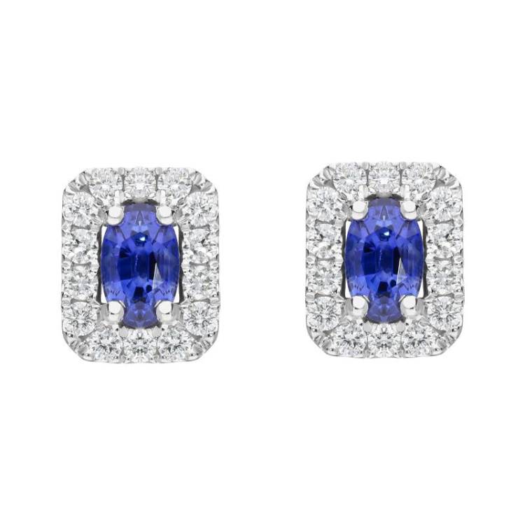 18ct White Gold 1.41ct Sapphire and Diamond Oblong Earrings