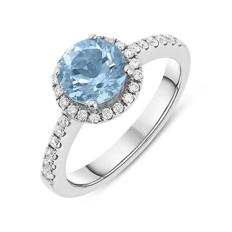 18ct White Gold 1.32ct Aquamarine Diamond Halo Ring - Option1 Value White Gold