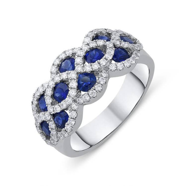 18ct White Gold 1.37ct Sapphire Diamond Lattice Ring - Option1 Value White Gold