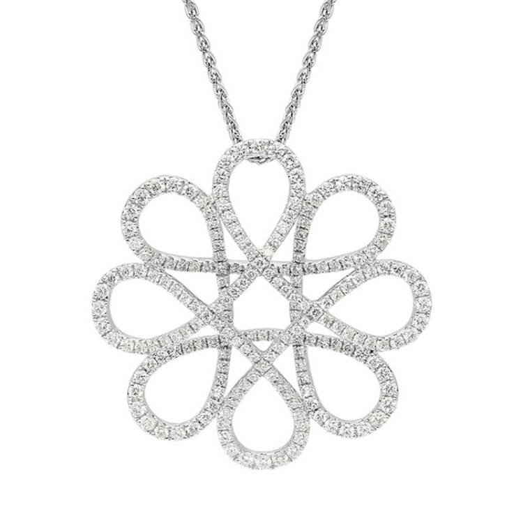 18ct White Gold 1.43ct Diamond Interlocking Floral Necklace - Option1 Value White Gold