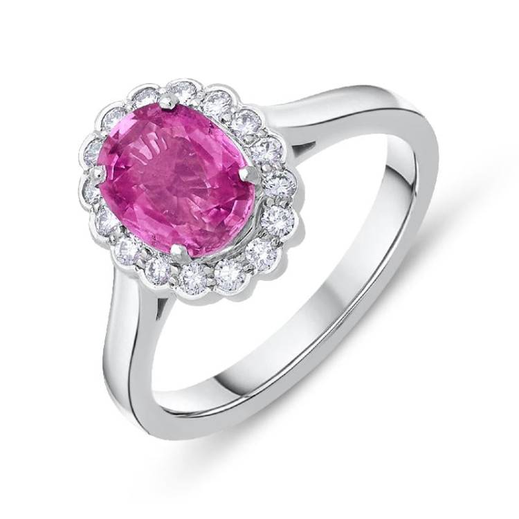 18ct White Gold 1.43ct Pink Sapphire Diamond Cluster Ring - Option1 Value White Gold