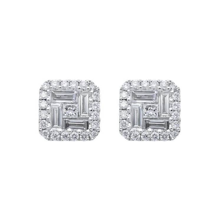 18ct White Gold 1.46ct Diamond Baguette Cut Stud Earrings - Option1 Value White Gold