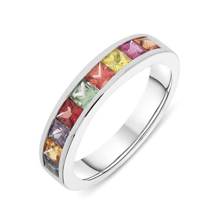 18ct White Gold 1.54ct Rainbow Sapphire Half Eternity Ring - P