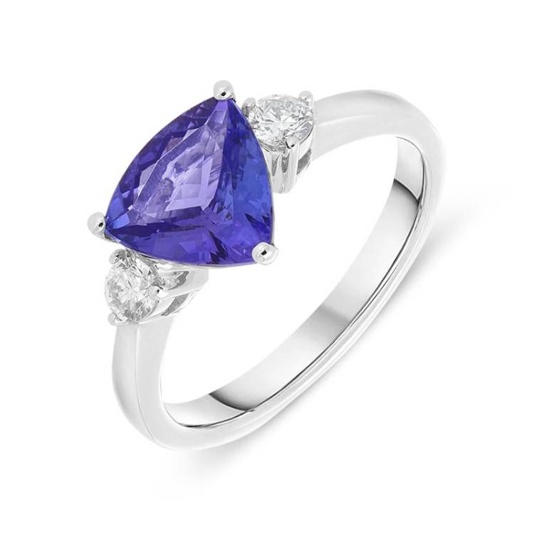 18ct White Gold 1.58ct Tanzanite and Diamond Three Stone Ring D - N