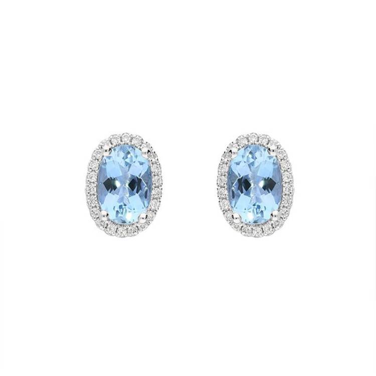 18ct White Gold 1.60ct Aquamarine Diamond Oval Cut Stud Earrings