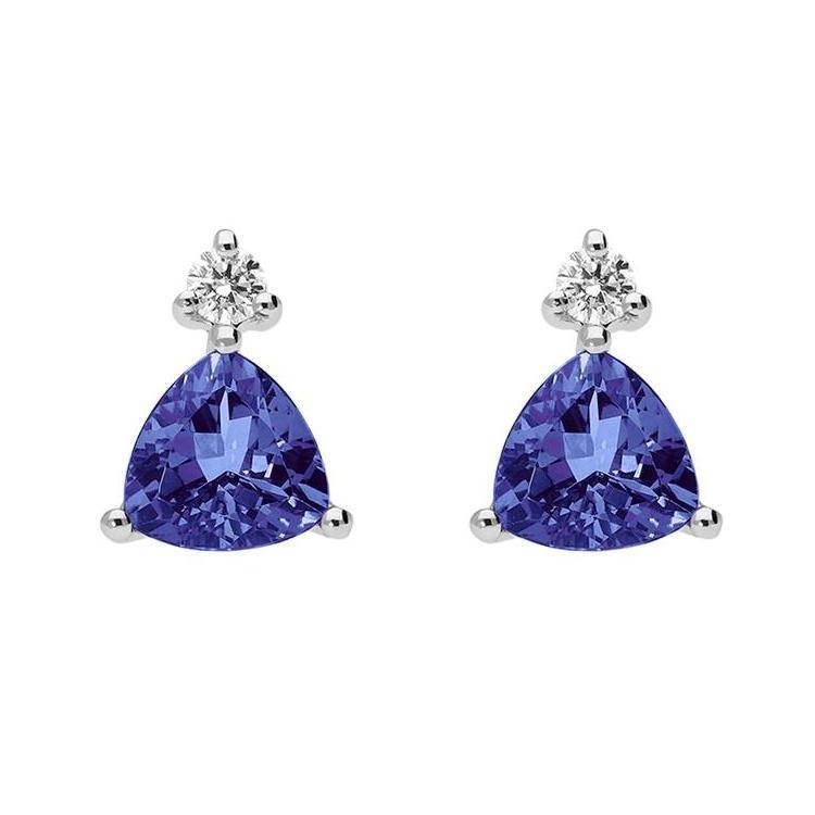 18ct White Gold 1.70ct Tanzanite Diamond Trillion Cut Stud Earrings - White Gold