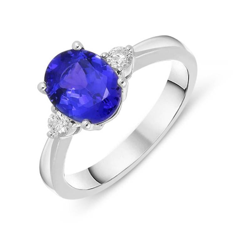 18ct White Gold 1.87ct Tanzanite Diamond Three Stone Ring D - N