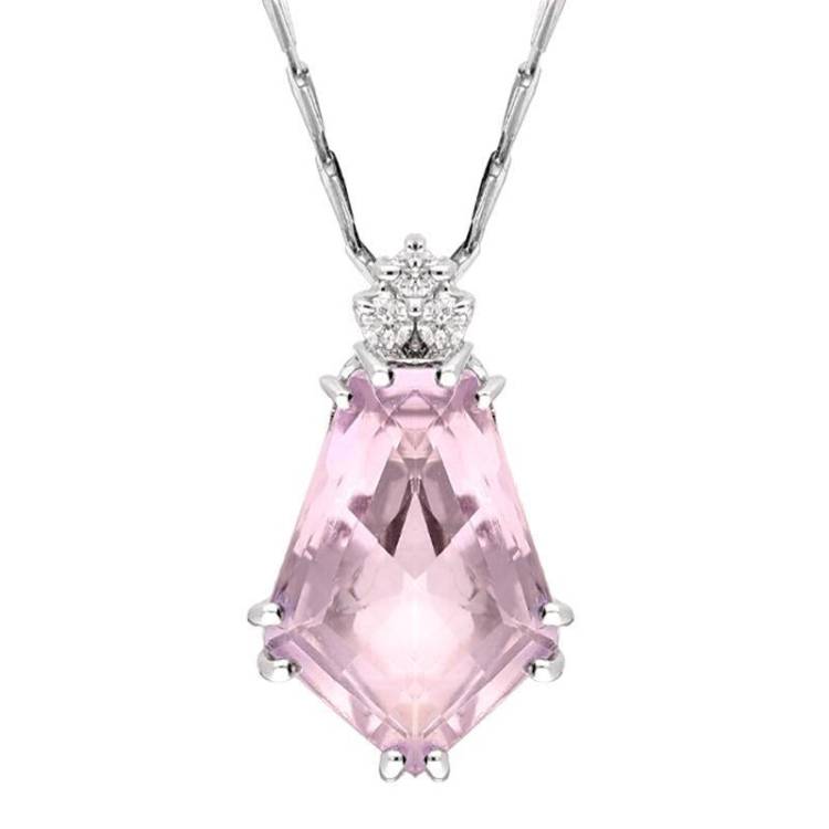 18ct White Gold 10.32ct Kunzite Diamond Necklace