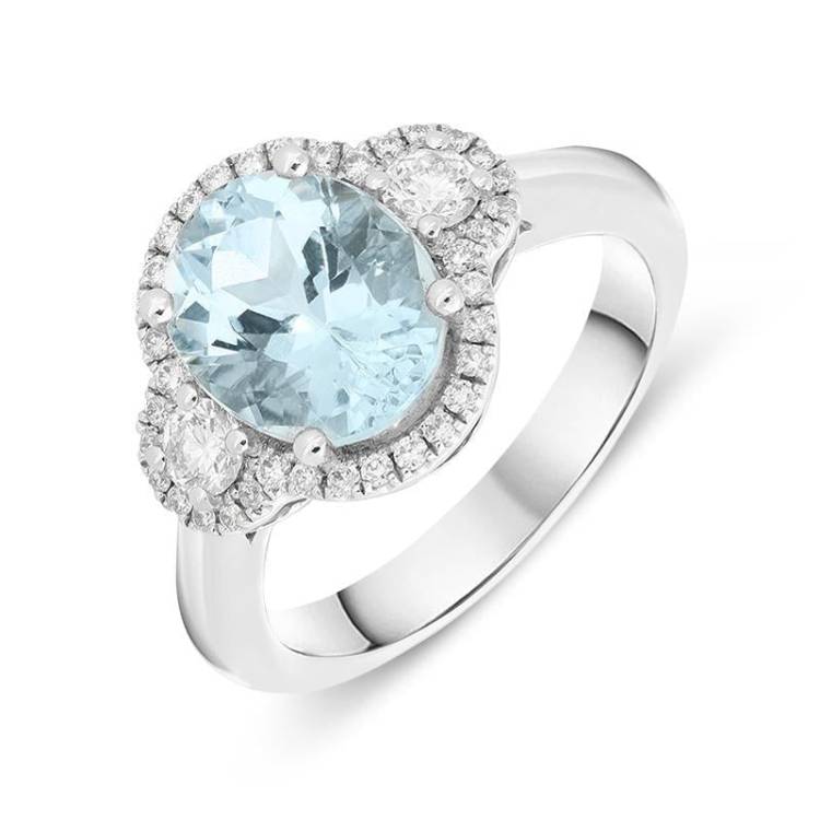 18ct White Gold 2.68ct Aquamarine and Diamond Ring - M