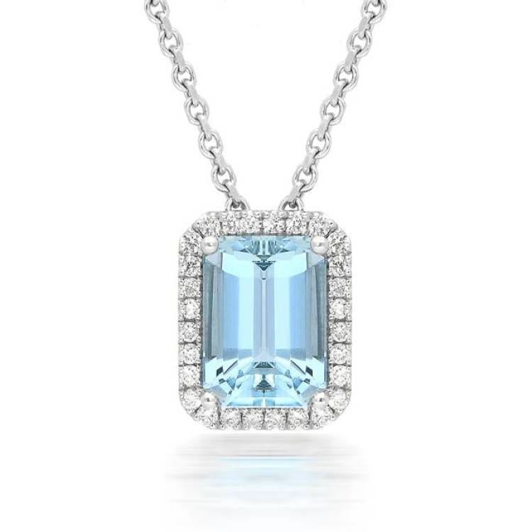 18ct White Gold 2.06ct Aquamarine Diamond Necklace - Option1 Value White Gold