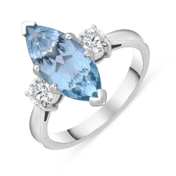 18ct White Gold 2.35ct Aquamarine Diamond Marquise Ring - M