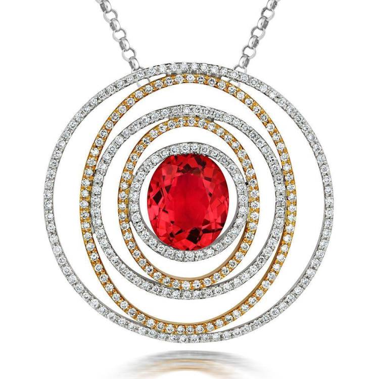 18ct White Gold 2.88ct Pink Tourmaline Diamond Spiral Necklace - White Gold