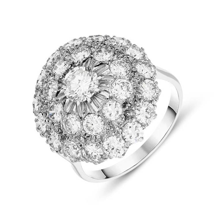 18ct White Gold 3.32ct Diamond Round Cluster Ring - Q