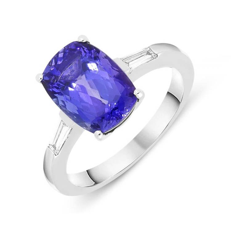 18ct White Gold 3.72ct Cushion Cut Tanzanite Diamond Ring D - N