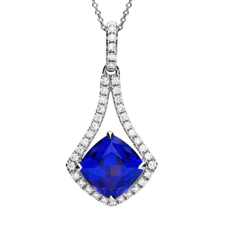 18ct White Gold 3.85ct Tanzanite 0.36ct Diamond Drop Necklace D - White Gold