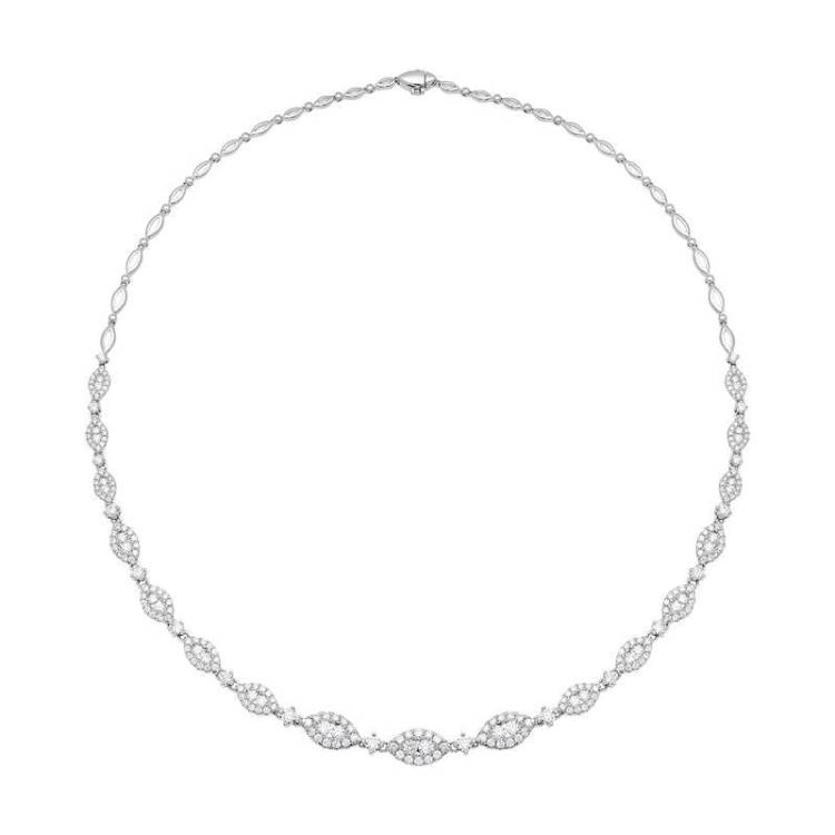 18ct White Gold 4.42ct Diamond Marquise Cluster Necklace - Option1 Value White Gold