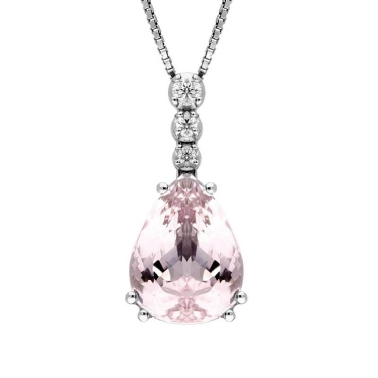 18ct White Gold 6.15ct Kunzite and Diamond Pear Drop Necklace - White Gold