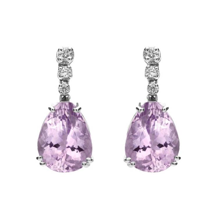 18ct White Gold 8.22ct Amethyst Diamond Drop Earrings - White Gold
