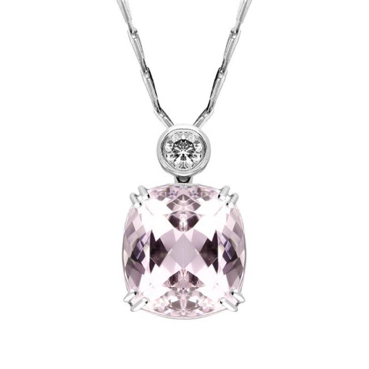 18ct White Gold 8.48ct Kunzite and Diamond Cushion Necklace - White Gold