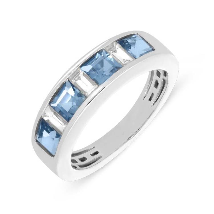 18ct White Gold Aquamarine Diamond Channel Set Ring - N