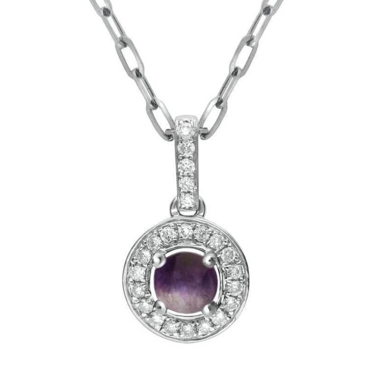 18ct White Gold Blue John 0.10ct Diamond Pave Surround Necklace