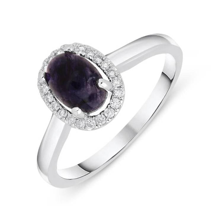 18ct White Gold Blue John 0.12ct Diamond Oval Cluster Ring - Option1 Value White Gold